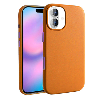 Apple iPhone 17 Kılıf M-safe Şarj Özellikli PU Deri Görünümlü Zore Kupra Kapak Turuncu