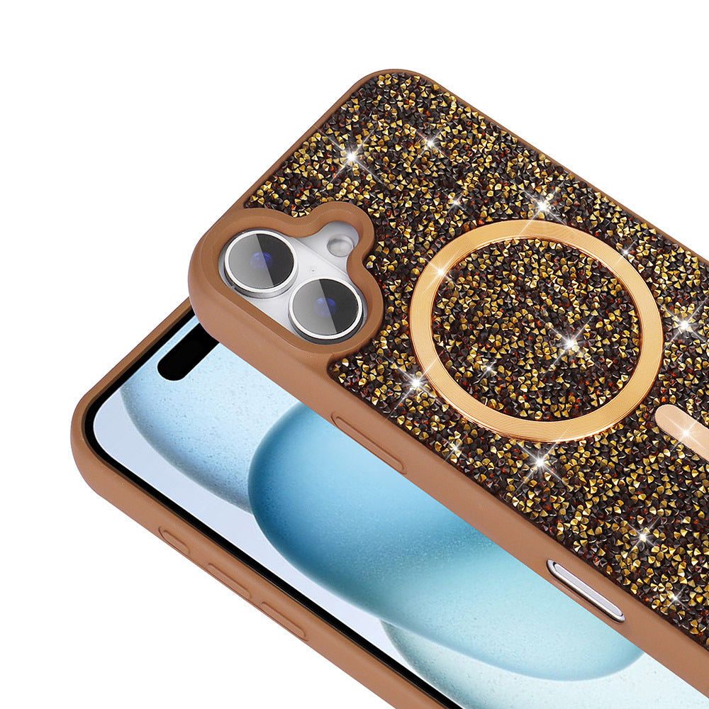 Apple iPhone 17 Kılıf Pırlanta Tasarımlı M-safe Şarj Özellikli Zore Mozaik Silikon Kapak Desert Titanyum