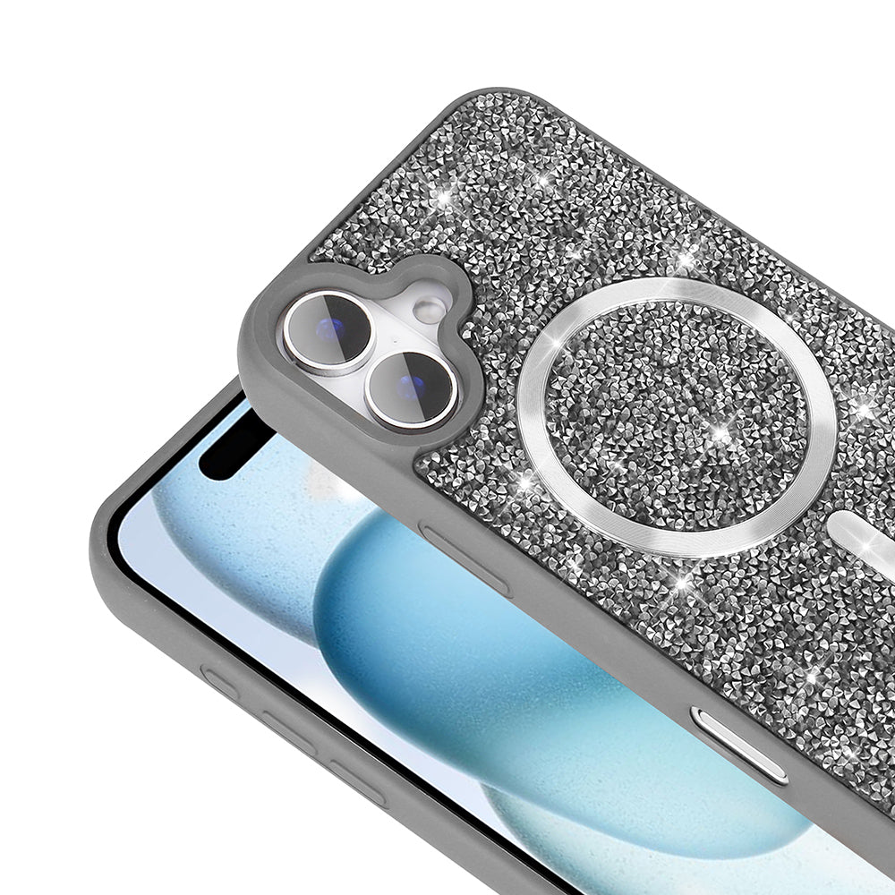 Apple iPhone 17 Kılıf Pırlanta Tasarımlı M-safe Şarj Özellikli Zore Mozaik Silikon Kapak Siyah