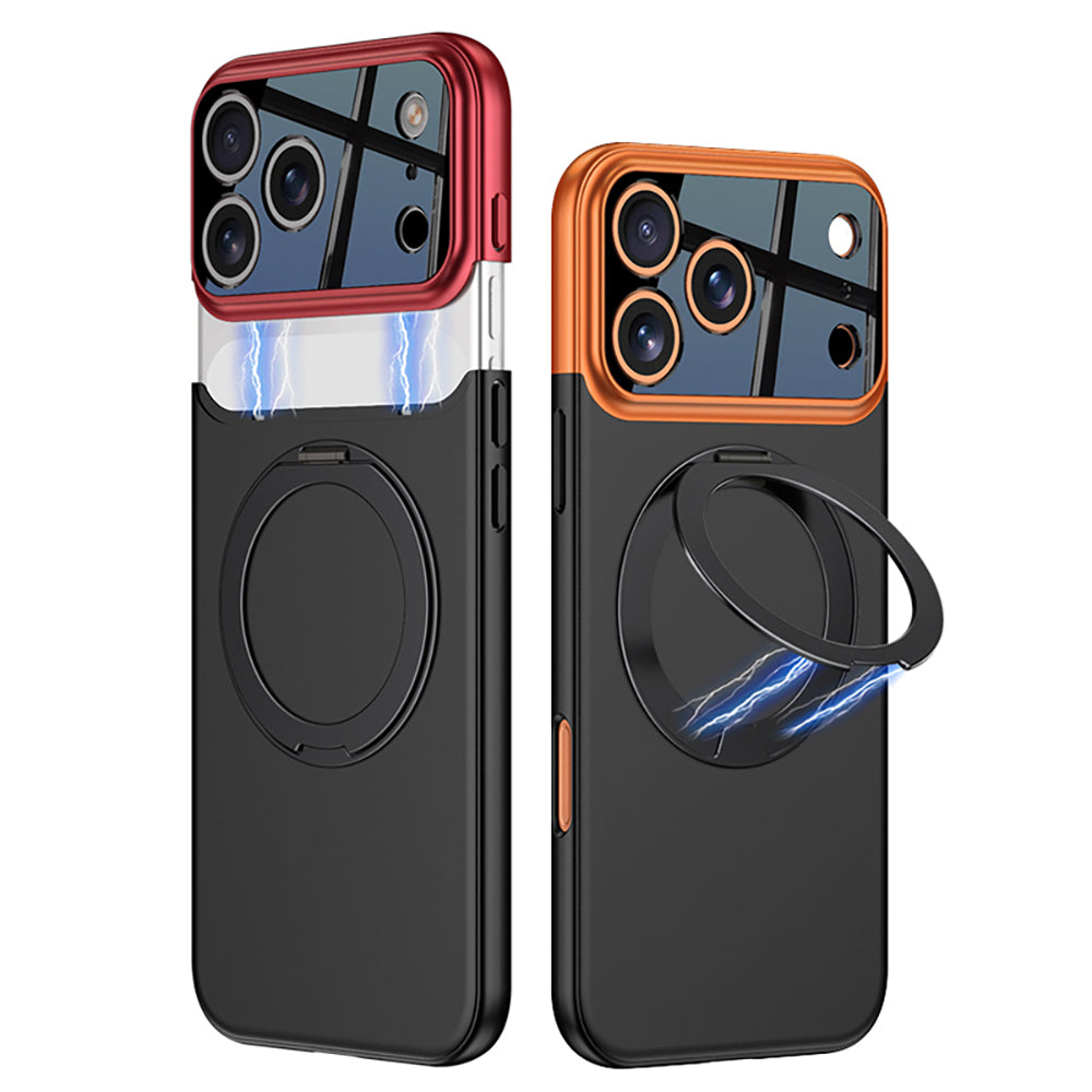 Apple iPhone 17 Pro Kılıf M-safe Şarj Özellikli 360 Derece Standlı Çift Parçalı Zore Torino Kapak Lacivert-Siyah