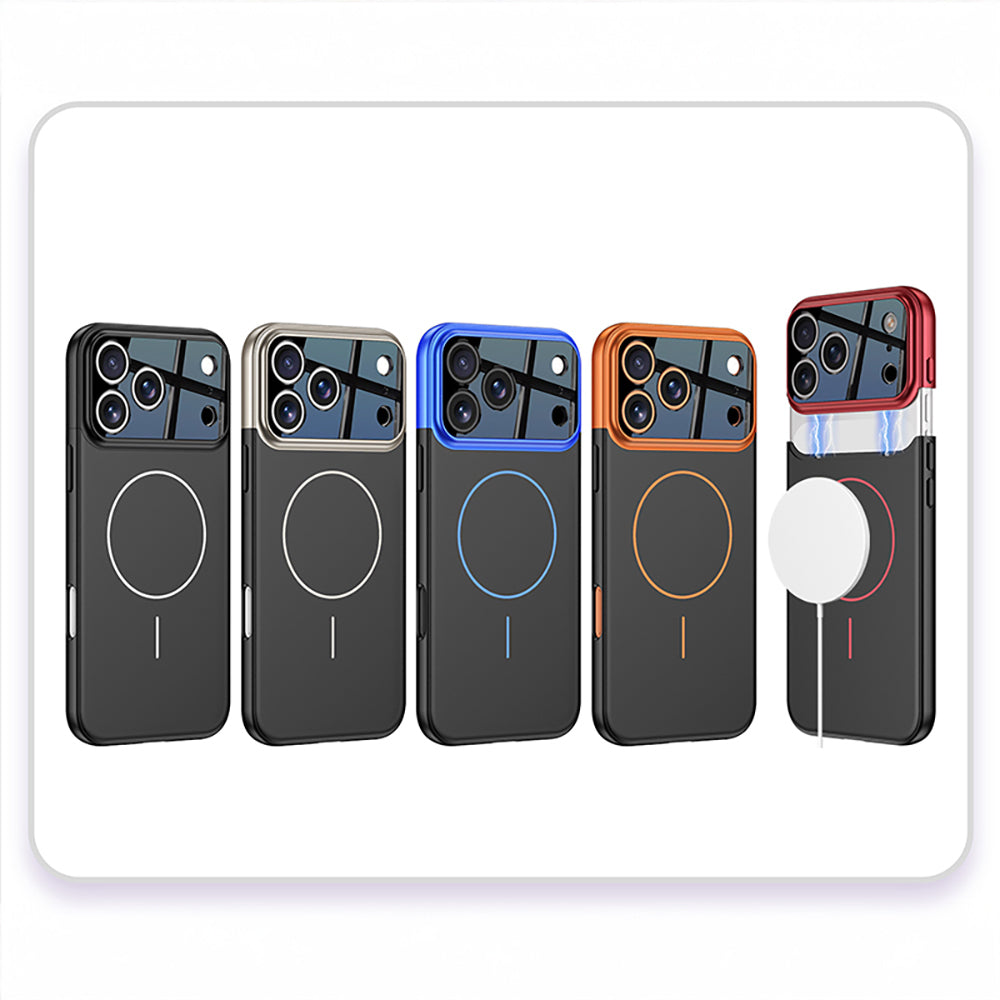 Apple iPhone 17 Pro Kılıf M-safe Şarj Özellikli Çift Parçalı Zore Napoli Kapak Turuncu-Siyah