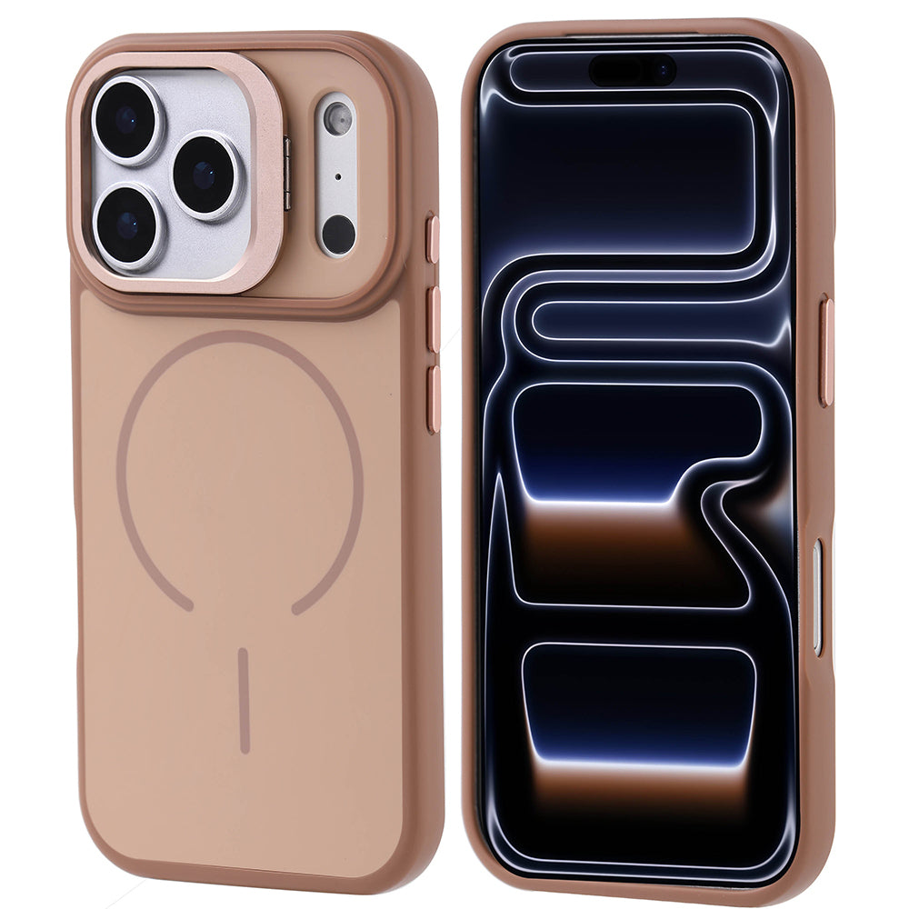 Apple iPhone 17 Pro Kılıf M-safe Şarj Özellikli Kamera Standlı Zore Notron Kapak Gold