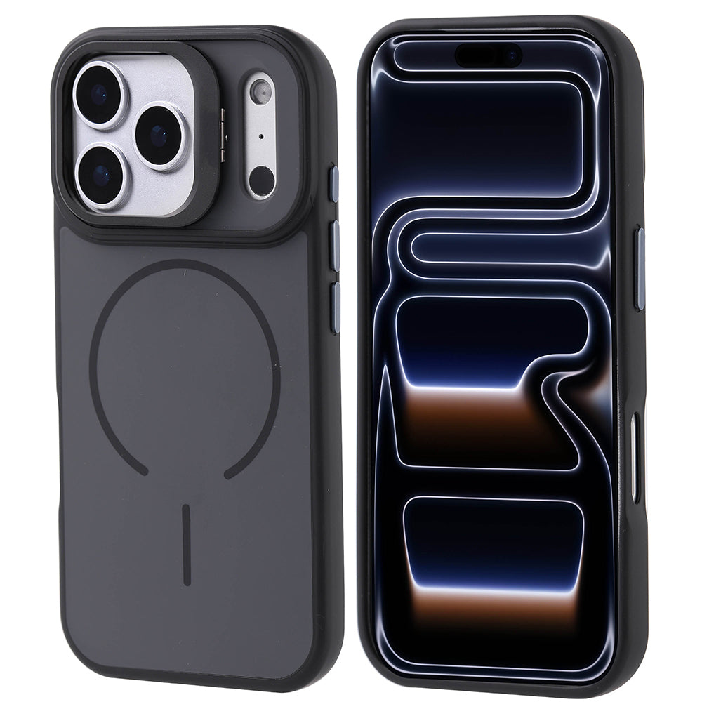 Apple iPhone 17 Pro Kılıf M-safe Şarj Özellikli Kamera Standlı Zore Notron Kapak Siyah