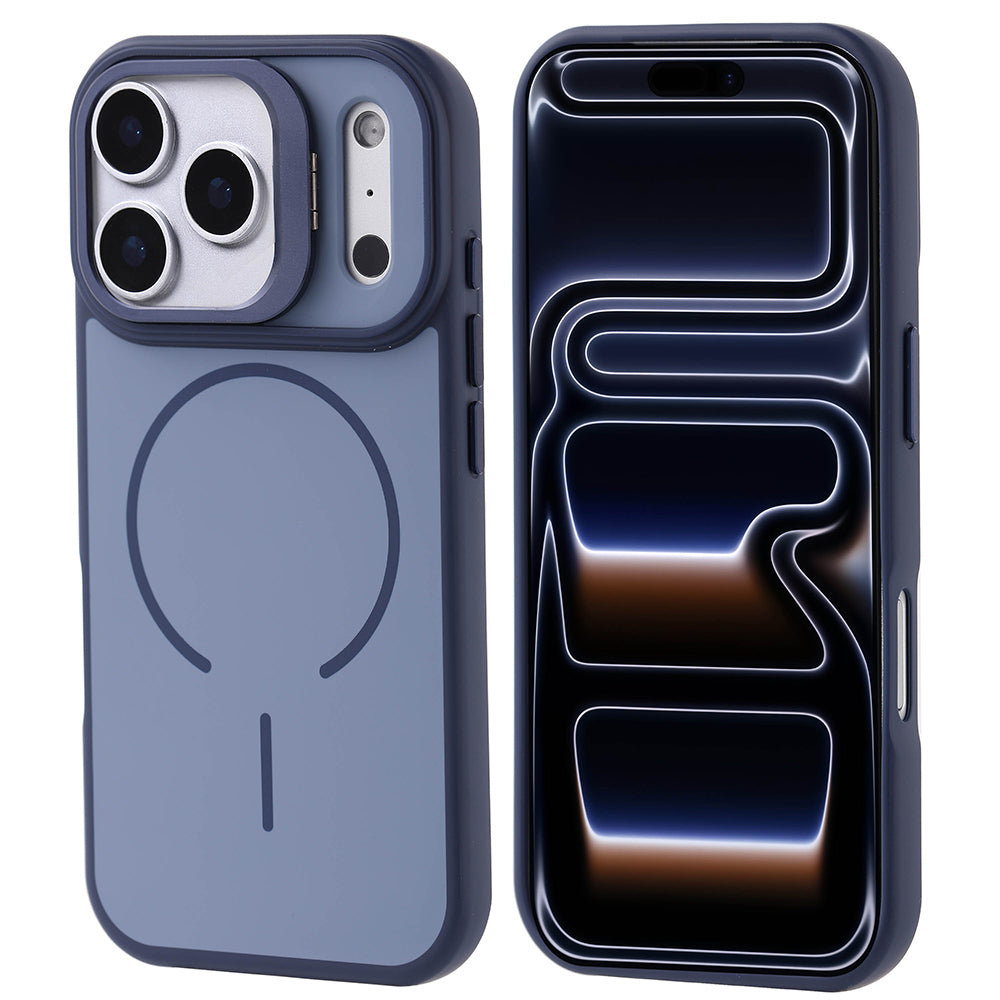 Apple iPhone 17 Pro Kılıf M-safe Şarj Özellikli Kamera Standlı Zore Notron Kapak Lacivert