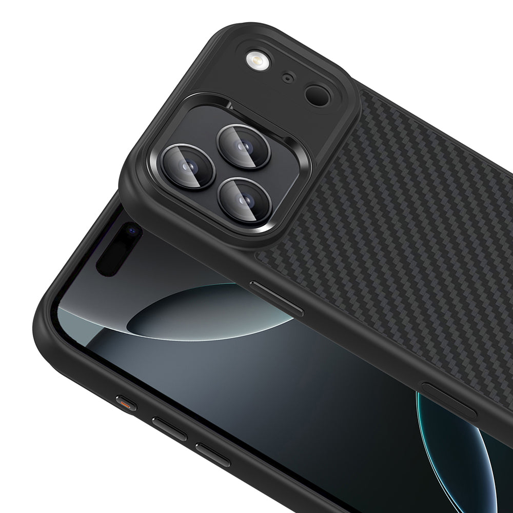 Apple iPhone 17 Pro Kılıf M-Safe Şarj Özellikli Karbon Fiber Görünümlü Zore Truva Silikon Kapak Gri