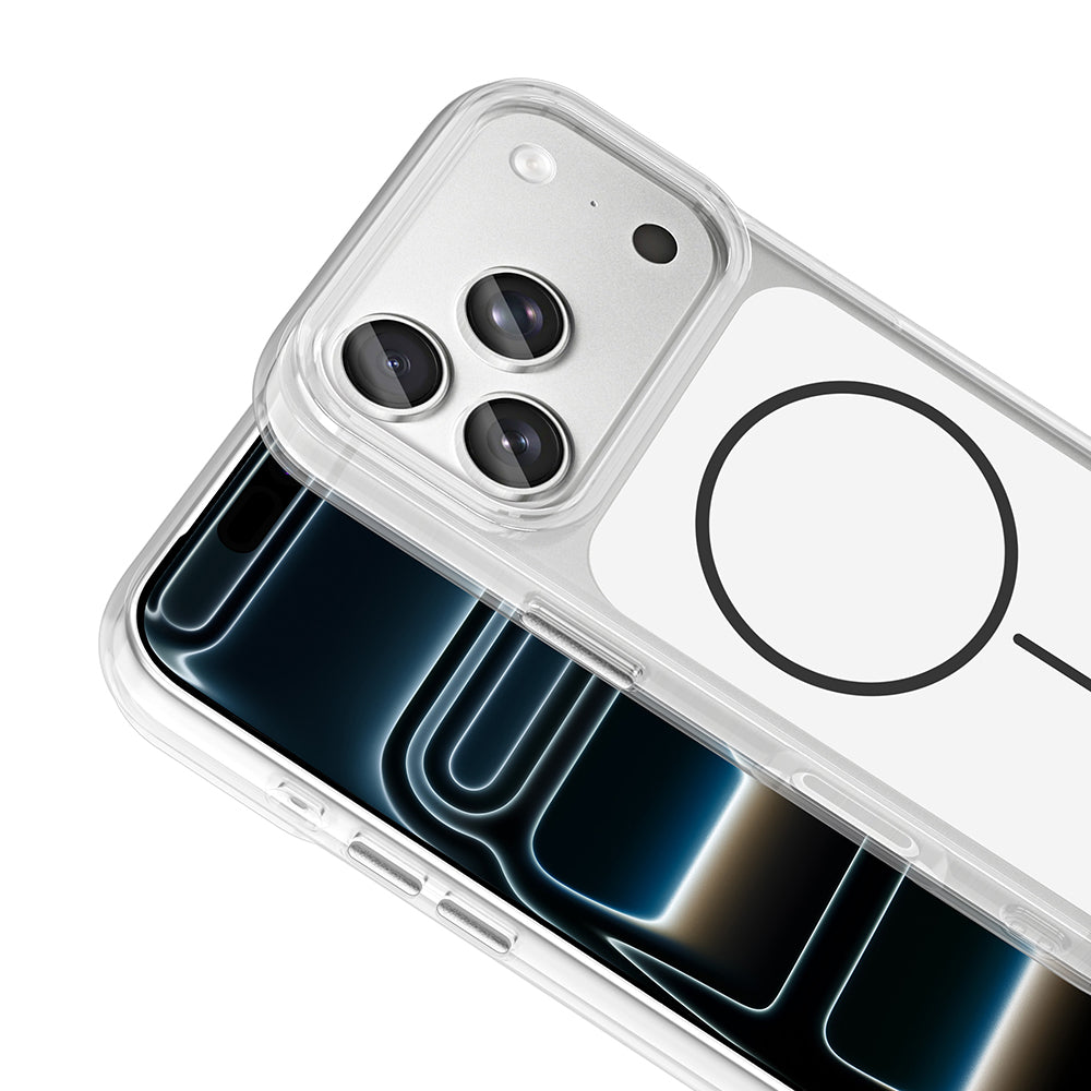 Apple iPhone 17 Pro Kılıf M-Safe Şarj Özellikli Metal Buton Tasarımlı Zore İkonik Sert Silikon Kapak Mavi