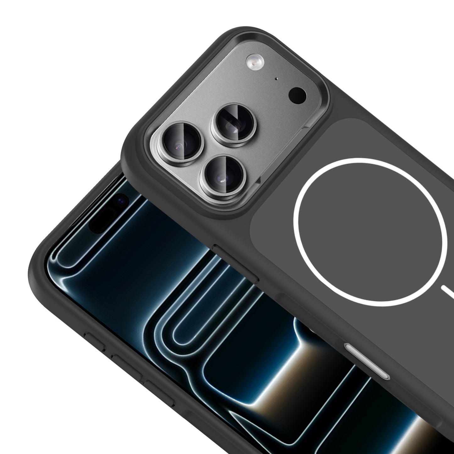 Apple iPhone 17 Pro Kılıf M-Safe Şarj Özellikli Metal Kamera Çerçeveli Zore Sanremo Silikon Kapak Siyah