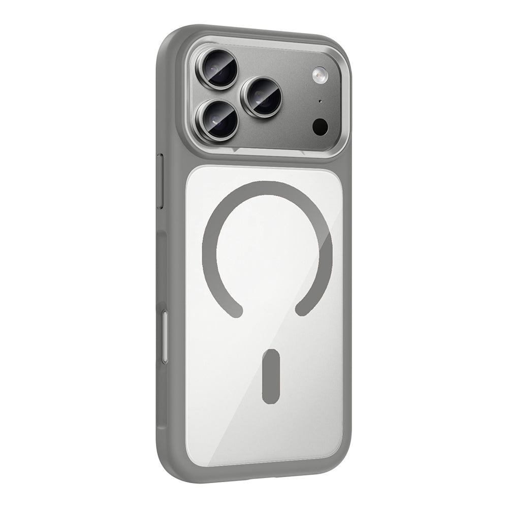 Apple iPhone 17 Pro Kılıf M-Safe Şarj Özellikli Metal Kamera Çerçeveli Zore Tiko Kapak Gri