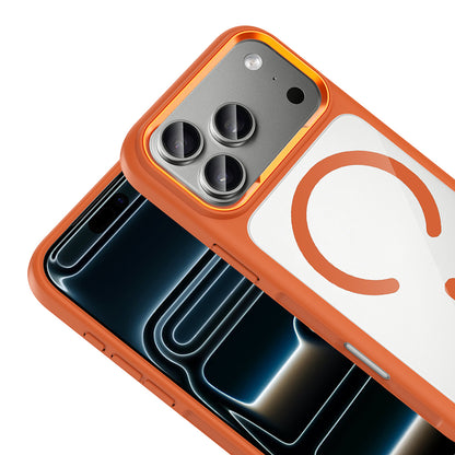 Apple iPhone 17 Pro Kılıf M-Safe Şarj Özellikli Metal Kamera Çerçeveli Zore Tiko Kapak Turuncu