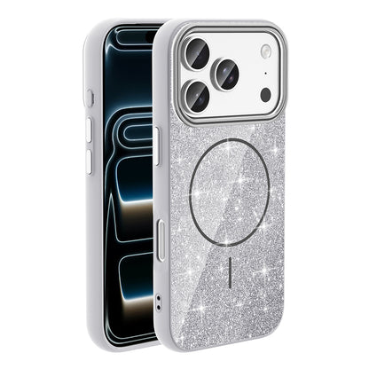 Apple iPhone 17 Pro Kılıf M-safe Şarj Özellikli Parlayan Simli Zore Okso Kapak Derin Mor