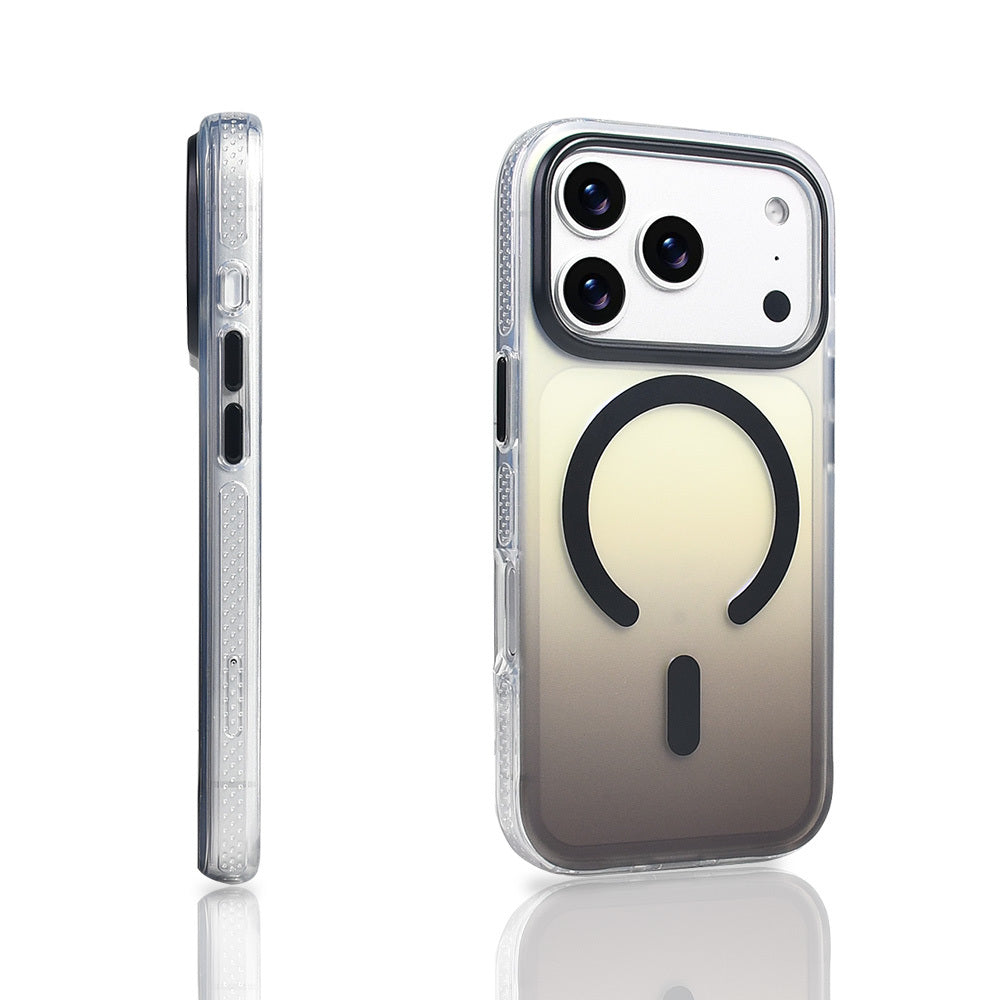 Apple iPhone 17 Pro Kılıf M-safe Şarj Özellikli Transparan Renk Geçişli Zore Toros Kapak Turuncu