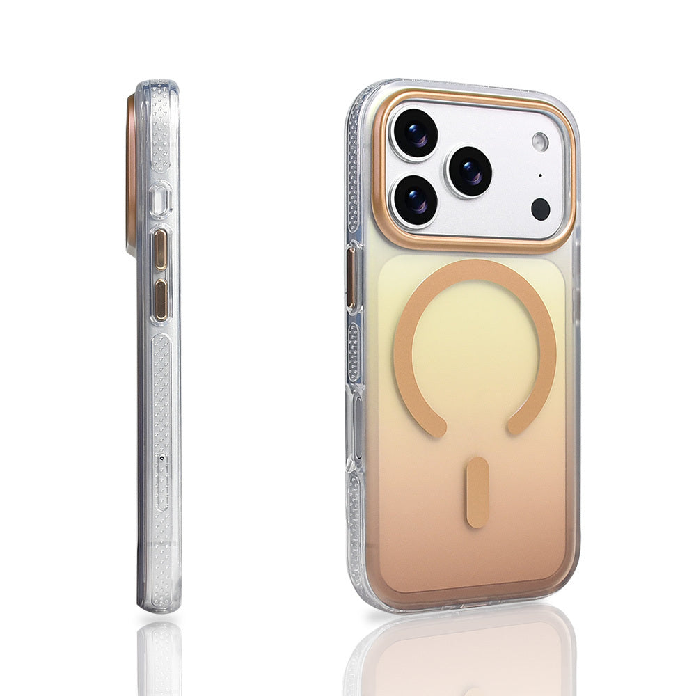 Apple iPhone 17 Pro Kılıf M-safe Şarj Özellikli Transparan Renk Geçişli Zore Toros Kapak Gold