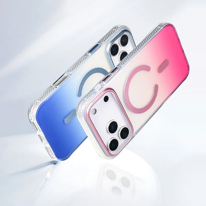 Apple iPhone 17 Pro Kılıf M-safe Şarj Özellikli Transparan Renk Geçişli Zore Toros Kapak Mavi