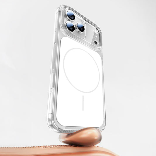 Apple iPhone 17 Pro Kılıf Zore M-safe Şarj Özellikli Şeffaf Kamera Kontrol Butonlu Lugano Kapak Beyaz