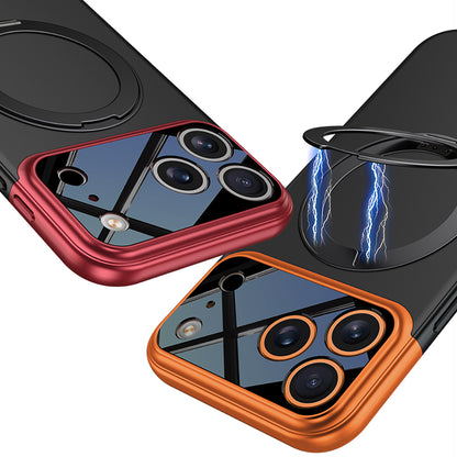 Apple iPhone 17 Pro Max Kılıf M-safe Şarj Özellikli 360 Derece Standlı Çift Parçalı Zore Torino Kapak Turuncu-Siyah