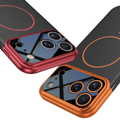 Apple iPhone 17 Pro Max Kılıf M-safe Şarj Özellikli Çift Parçalı Zore Napoli Kapak Turuncu-Siyah