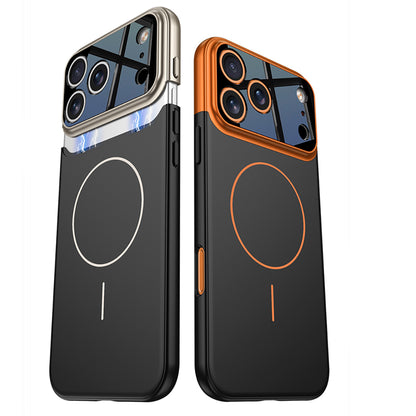 Apple iPhone 17 Pro Max Kılıf M-safe Şarj Özellikli Çift Parçalı Zore Napoli Kapak Turuncu-Siyah