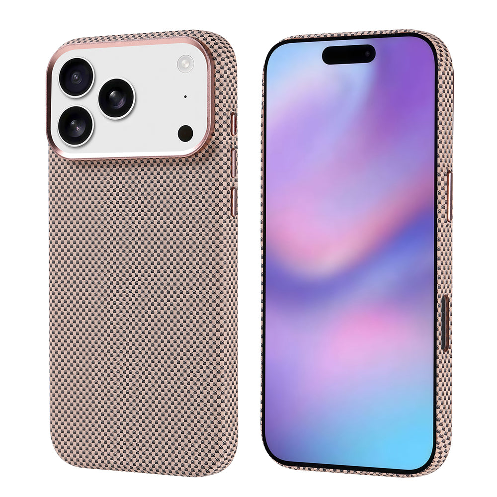 Apple iPhone 17 Pro Max Kılıf M-safe Şarj Özellikli Karbon Fiber Görünümlü Zore Nekst Kapak Gold