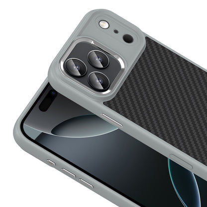 Apple iPhone 17 Pro Max Kılıf M-Safe Şarj Özellikli Karbon Fiber Görünümlü Zore Truva Silikon Kapak Gri