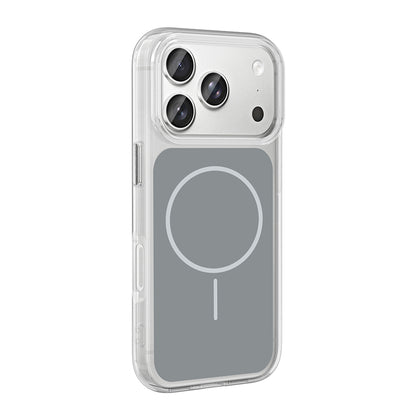 Apple iPhone 17 Pro Max Kılıf M-Safe Şarj Özellikli Metal Buton Tasarımlı Zore İkonik Sert Silikon Kapak Gri