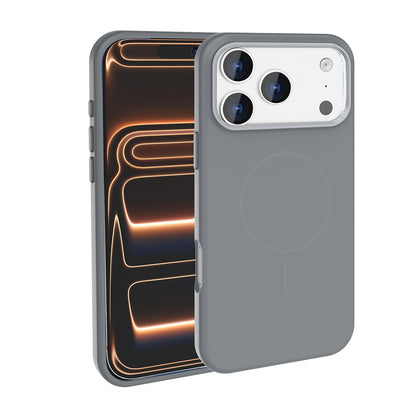 Apple iPhone 17 Pro Max Kılıf M-Safe Şarj Özellikli Metal Kamera Çerçeveli Zore Edi Silikon Kapak Titanyum-Gri