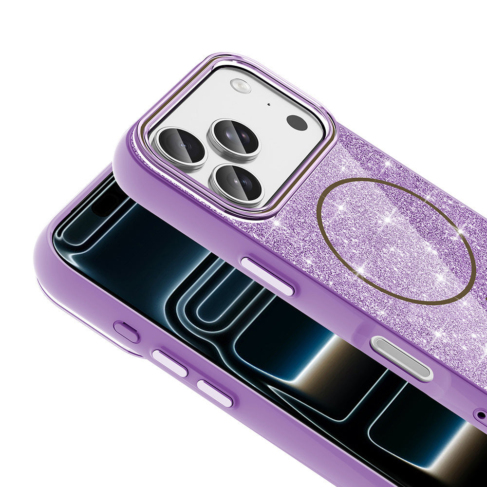 Apple iPhone 17 Pro Max Kılıf M-safe Şarj Özellikli Parlayan Simli Zore Okso Kapak Beyaz