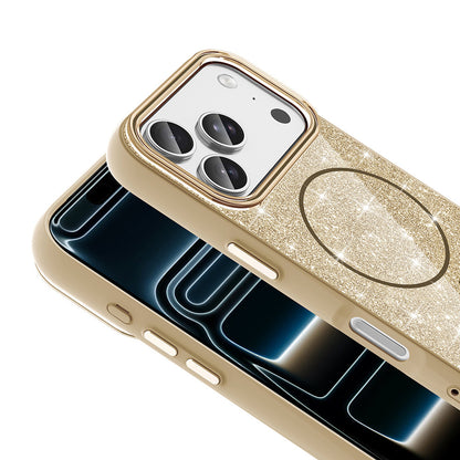 Apple iPhone 17 Pro Max Kılıf M-safe Şarj Özellikli Parlayan Simli Zore Okso Kapak Beyaz