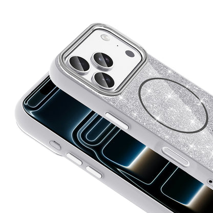 Apple iPhone 17 Pro Max Kılıf M-safe Şarj Özellikli Parlayan Simli Zore Okso Kapak Beyaz