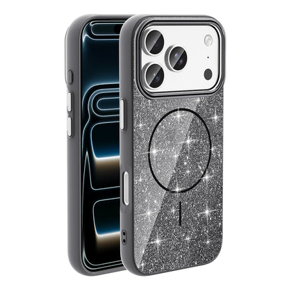 Apple iPhone 17 Pro Max Kılıf M-safe Şarj Özellikli Parlayan Simli Zore Okso Kapak Siyah