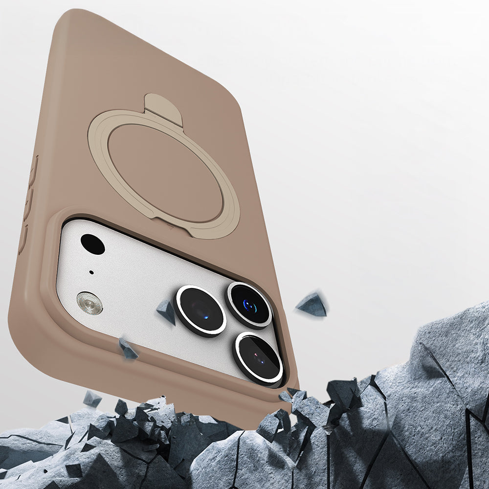 Apple iPhone 17 Pro Max Kılıf M-safe Şarj Özellikli Standlı Zore Samara Kapak Desert Gold