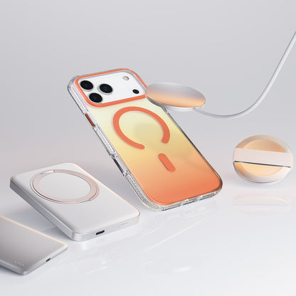 Apple iPhone 17 Pro Max Kılıf M-safe Şarj Özellikli Transparan Renk Geçişli Zore Toros Kapak Turuncu