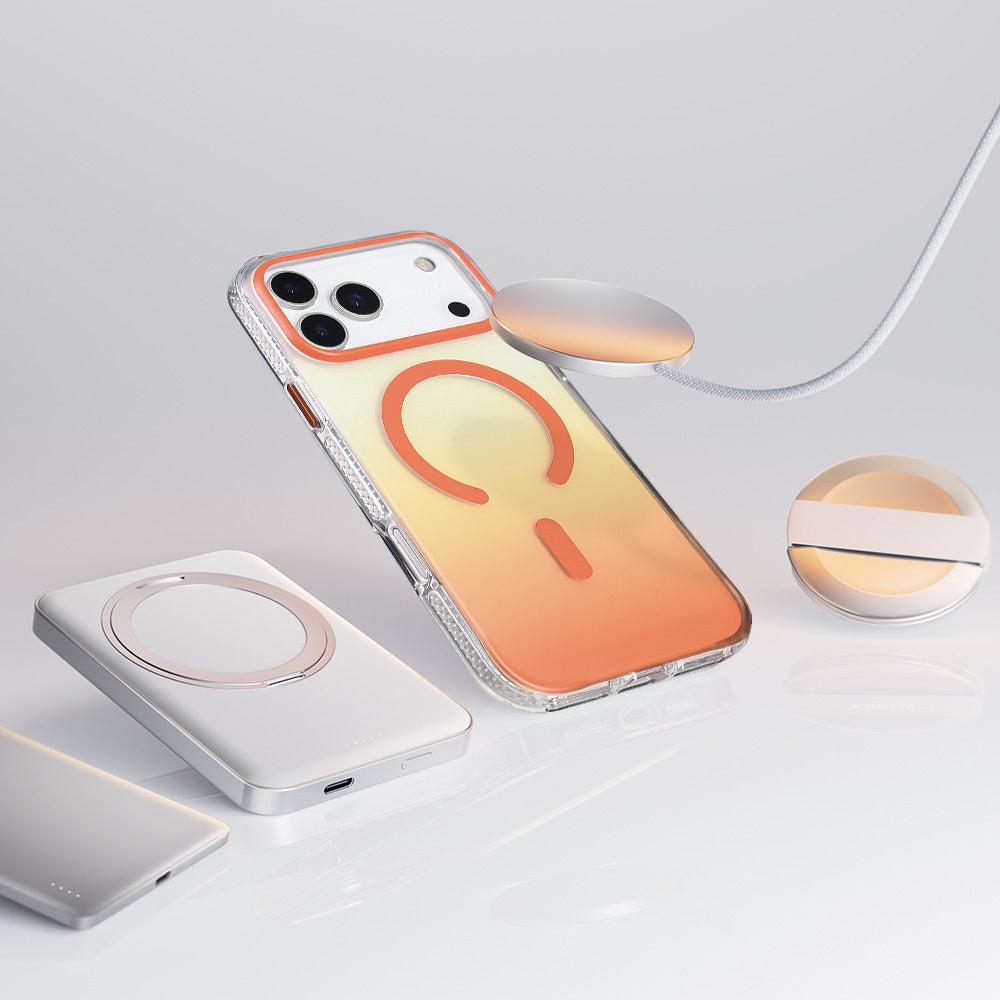 Apple iPhone 17 Pro Max Kılıf M-safe Şarj Özellikli Transparan Renk Geçişli Zore Toros Kapak Gri