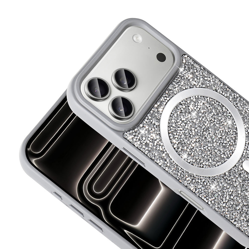 Apple iPhone 17 Pro Max Kılıf Pırlanta Tasarımlı M-safe Şarj Özellikli Zore Mozaik Silikon Kapak Siyah