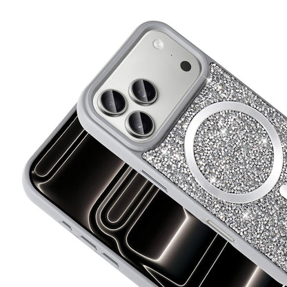 Apple iPhone 17 Pro Max Kılıf Pırlanta Tasarımlı M-safe Şarj Özellikli Zore Mozaik Silikon Kapak Desert Titanyum