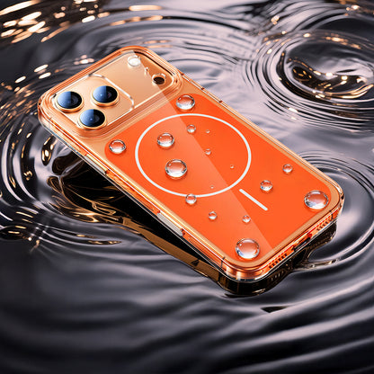 Apple iPhone 17 Pro Max Kılıf Zore M-safe Şarj Özellikli Şeffaf Kamera Kontrol Butonlu Lugano Kapak Turuncu