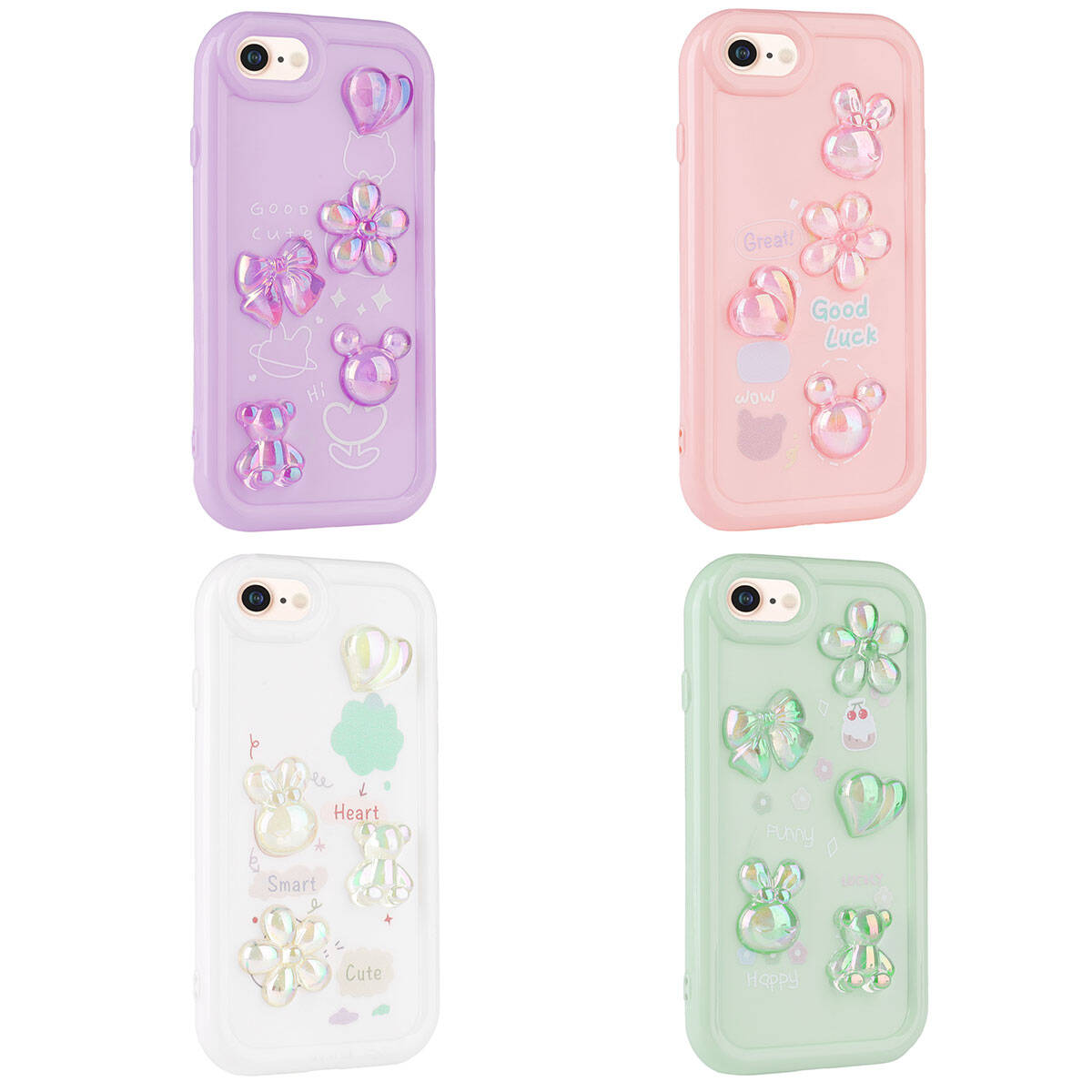 Apple iPhone 7 Kılıf Kabartma Figürlü Parlak Zore Toys Silikon Kapak Pembe