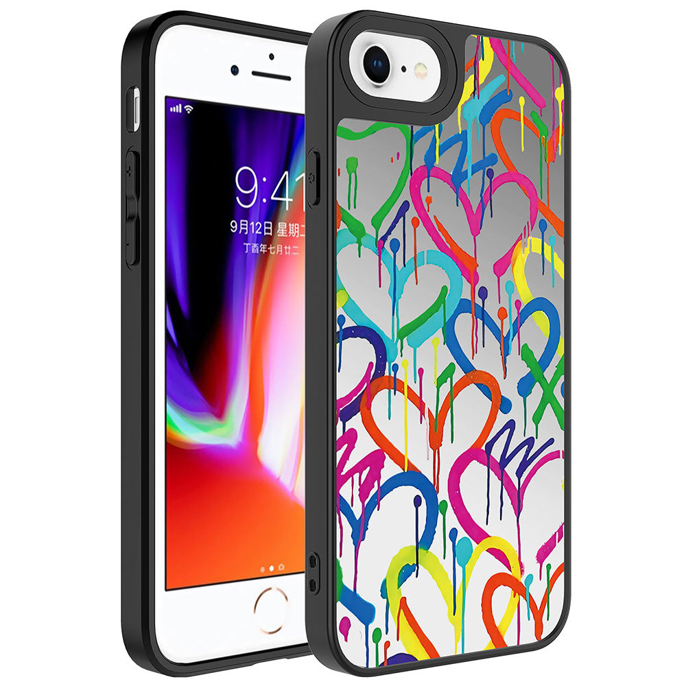 Apple iPhone 8 Kılıf Aynalı Desenli Kamera Korumalı Parlak Zore Mirror Kapak Kalp