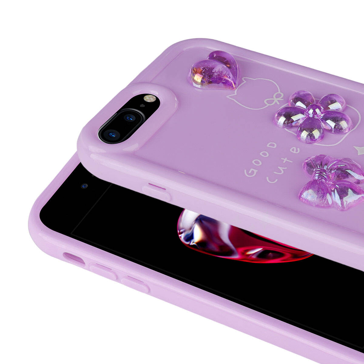 Apple iPhone 8 Plus Kılıf Kabartma Figürlü Parlak Zore Toys Silikon Kapak Açık Yeşil