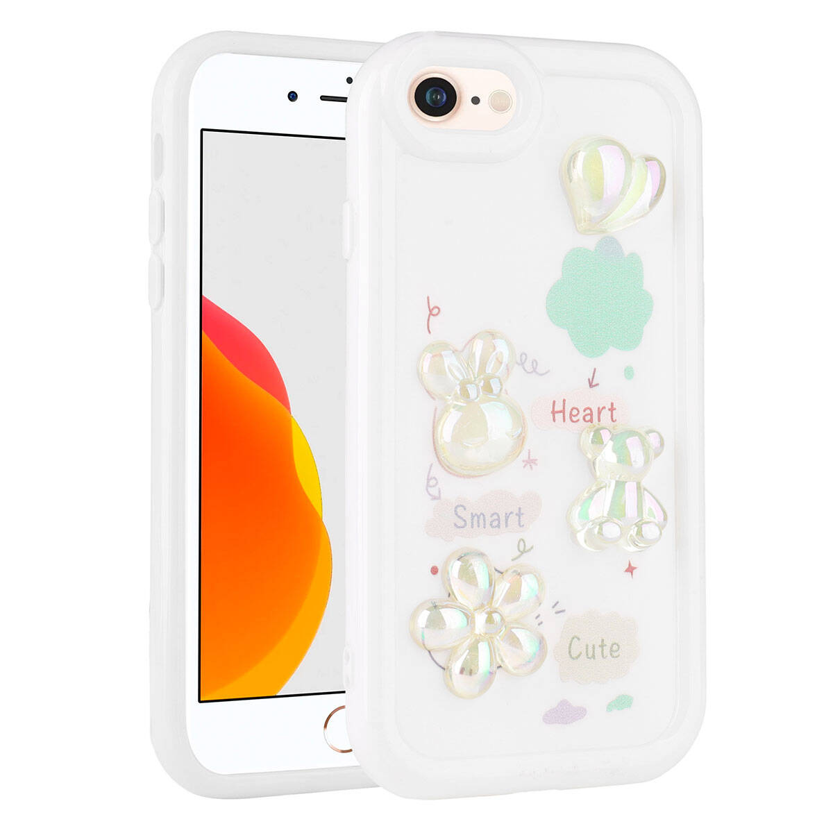 Apple iPhone SE 2020 Kılıf Kabartma Figürlü Parlak Zore Toys Silikon Kapak Pembe