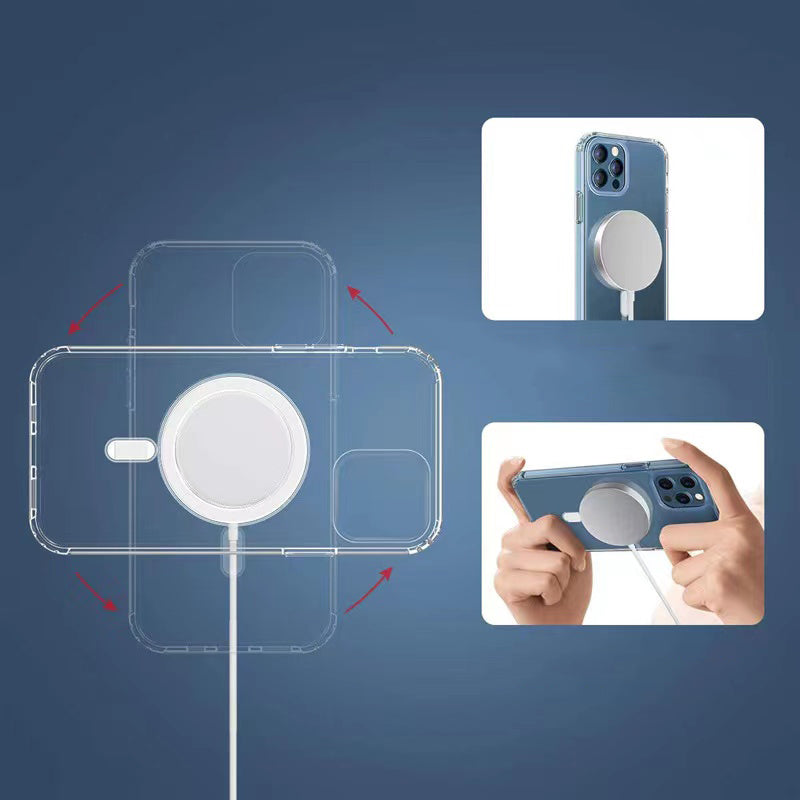 Apple iPhone SE 2020 Kılıf M-safe Şarj Özellikli Şeffaf Sert PC Zore Embos Kapak Renksiz