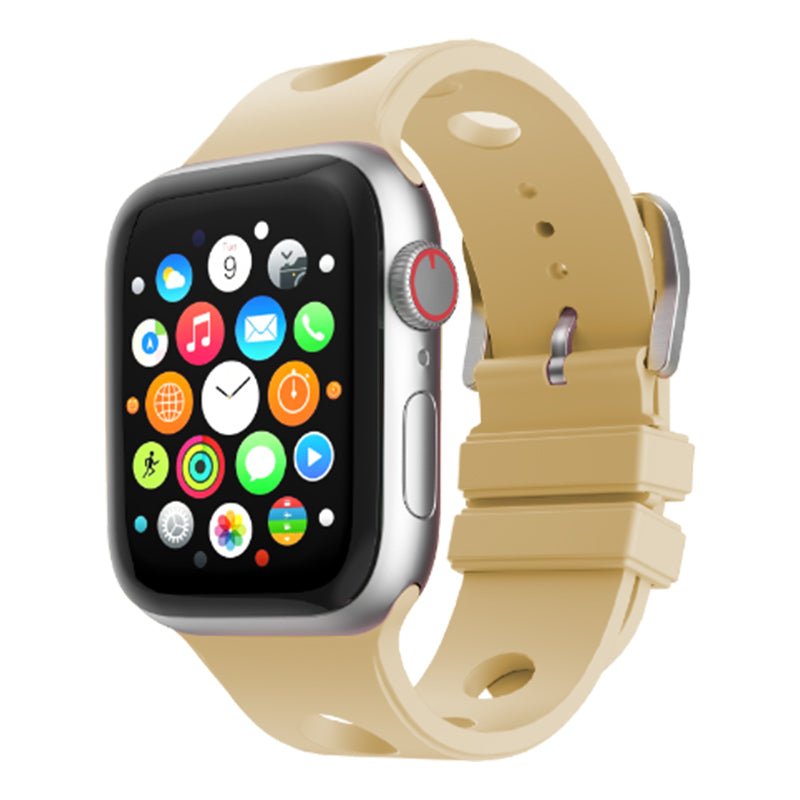 Apple Watch 10 46mm Delikli Tasarım Zore KRD-147 Silikon Kordon Gold