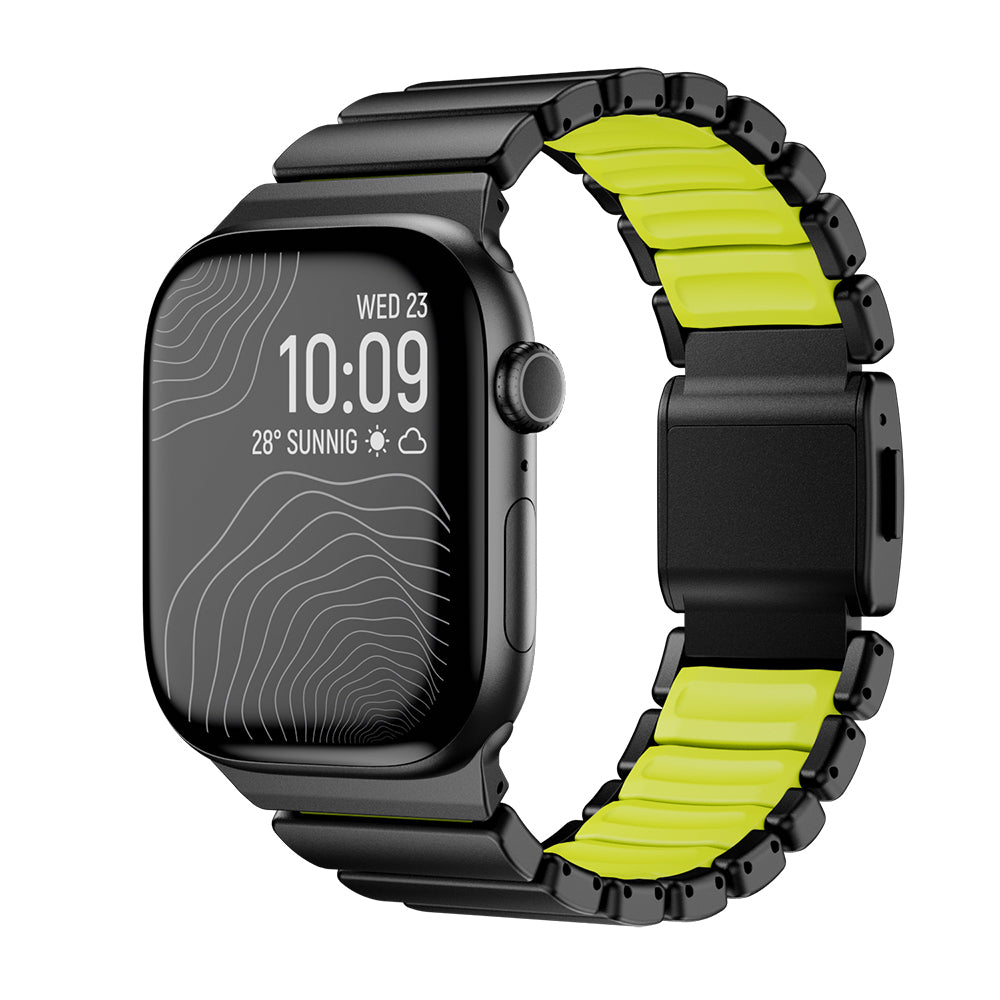 Apple Watch 10 46mm Zore KRD-149 Titanyum Silikon Kordon Siyah-Yeşil