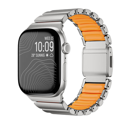 Apple Watch 10 46mm Zore KRD-149 Titanyum Silikon Kordon Gümüş-Turuncu