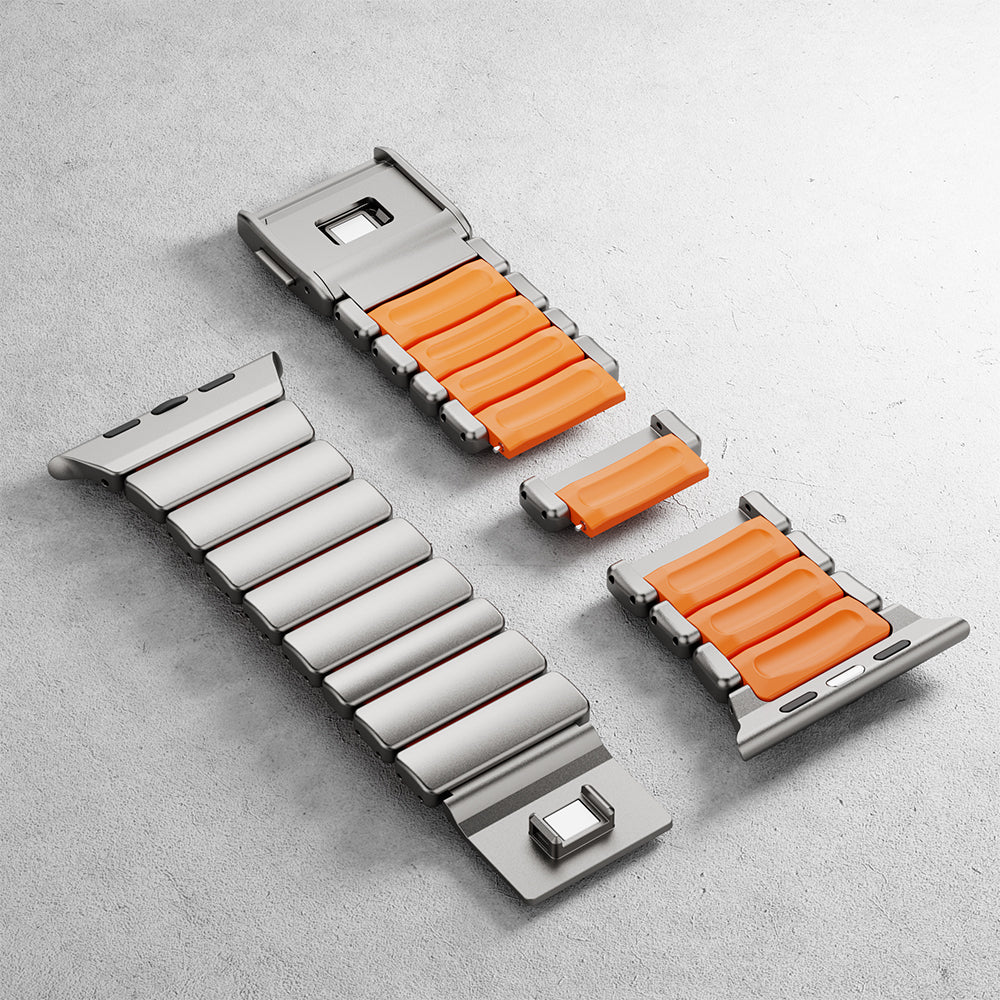 Apple Watch 10 46mm Zore KRD-149 Titanyum Silikon Kordon Siyah