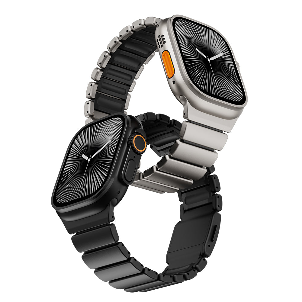 Apple Watch 10 46mm Zore KRD-149 Titanyum Silikon Kordon Siyah-Turuncu