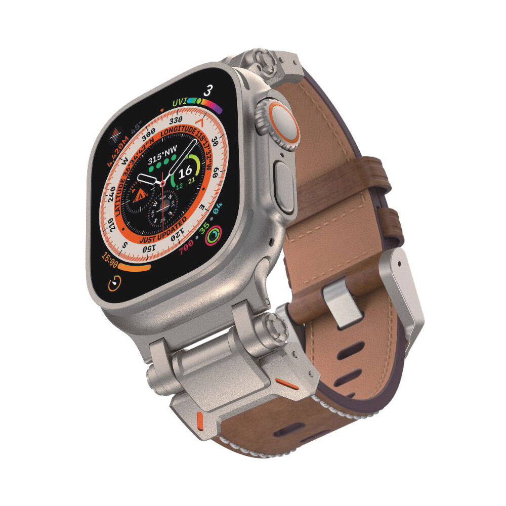 Apple Watch 42mm Zore KRD-114 Metal Başlıklı Suni Deri Kordon Siyah