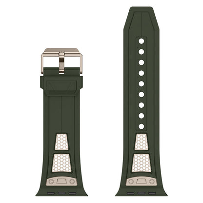 Apple Watch 42mm Zore KRD-117 Hava Alabilen Delikli Metal Süslemeli Desenli Silikon Kordon Siyah