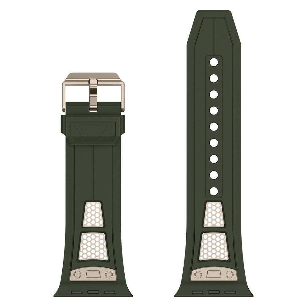 Apple Watch 42mm Zore KRD-117 Hava Alabilen Delikli Metal Süslemeli Desenli Silikon Kordon Titanyum-Siyah