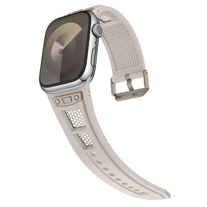 Apple Watch 42mm Zore KRD-117 Hava Alabilen Delikli Metal Süslemeli Desenli Silikon Kordon Titanyum-Yeşil