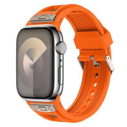 Apple Watch 42mm Zore KRD-117 Hava Alabilen Delikli Metal Süslemeli Desenli Silikon Kordon Titanyum-Starlight